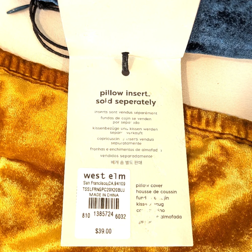 NWT WEST ELM Lush Velvet Tassel Fringe Pillow Cover & Insert